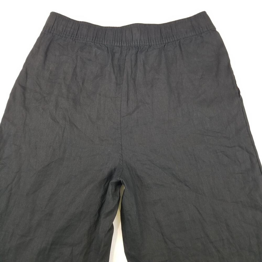 Tahari Pants Womens Large Black Linen Wide Leg Pull On Elastic Waist Pockets - Picture 4 of 11